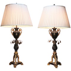 Early 19th Century Pair of Bronze Argand Oil Lamps Later Fitted for Electricity