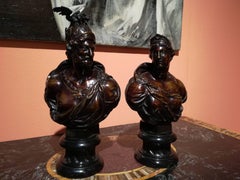 Early 19th Century Pair of Bronze Busts Brown Patina, Roman Gods, Mars & Diana