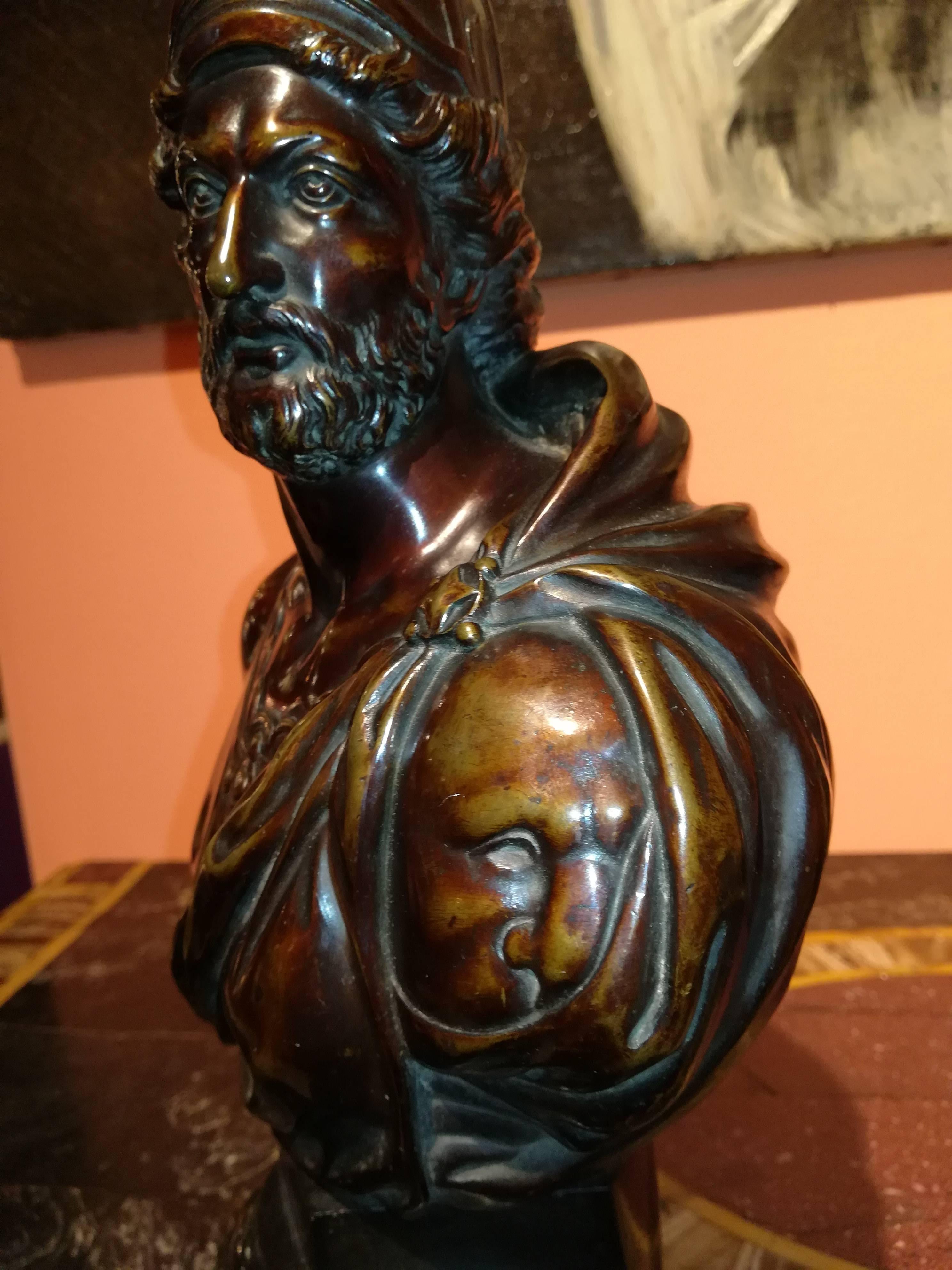 European Early 19th Century Pair of Bronze Busts Brown Patina, Roman Gods, Mars & Diana For Sale
