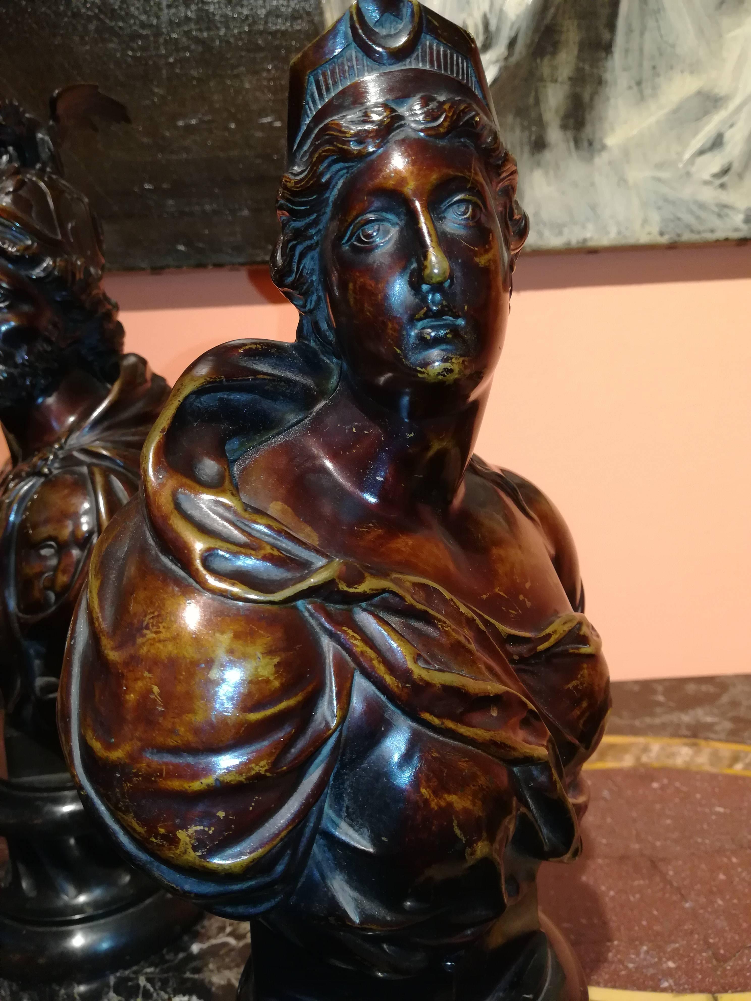 Patinated Early 19th Century Pair of Bronze Busts Brown Patina, Roman Gods, Mars & Diana For Sale
