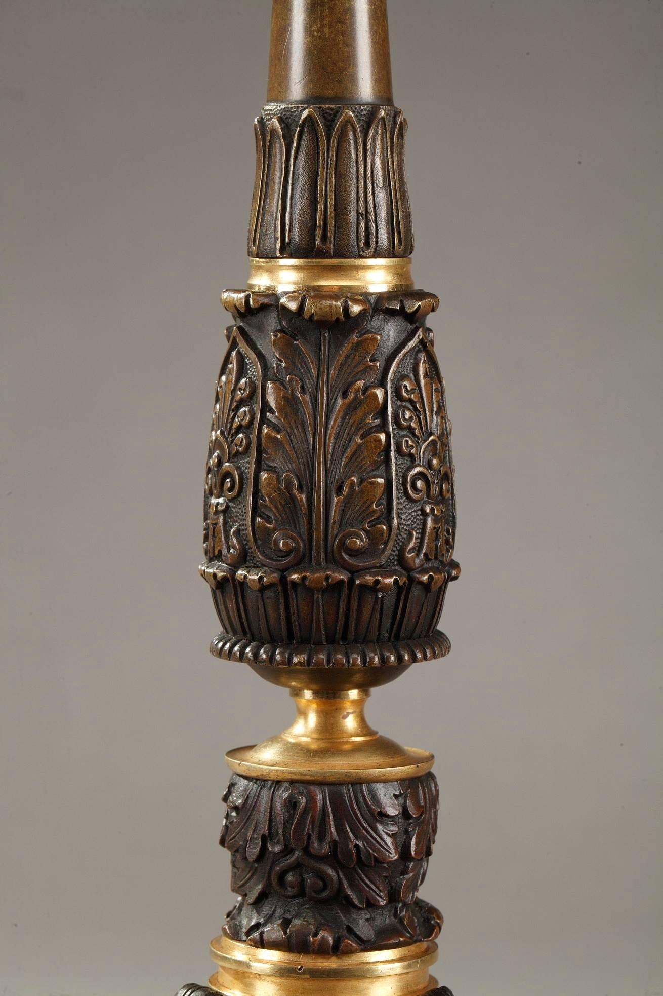 French Early 19th Century Pair of Bronze Candlesticks