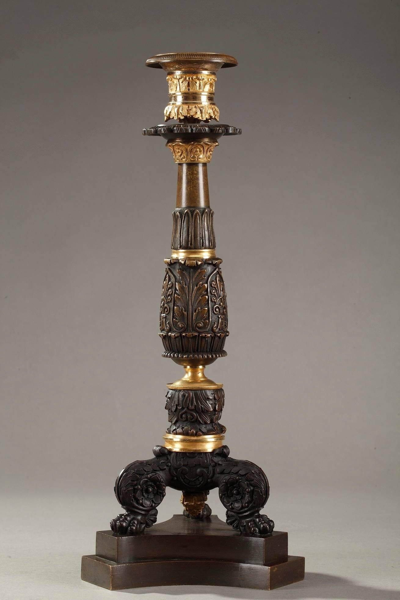 Gilt Early 19th Century Pair of Bronze Candlesticks