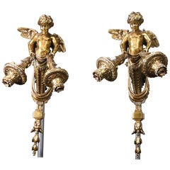 Antique Early 19th Century Pair of Bronze Empire Revival Cherub Wall Sconces/Torcherier