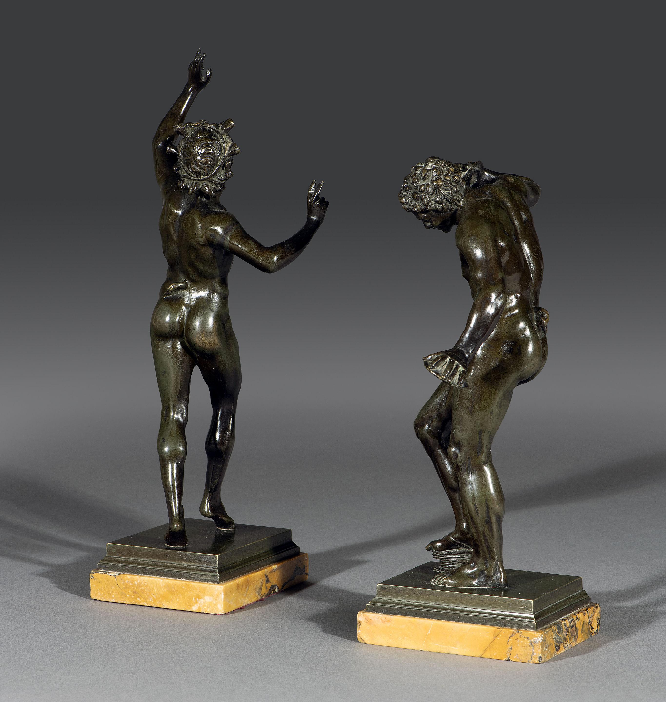 Grand Tour Early 19th Century Pair of Bronze Figures on Sienna Marble Bases