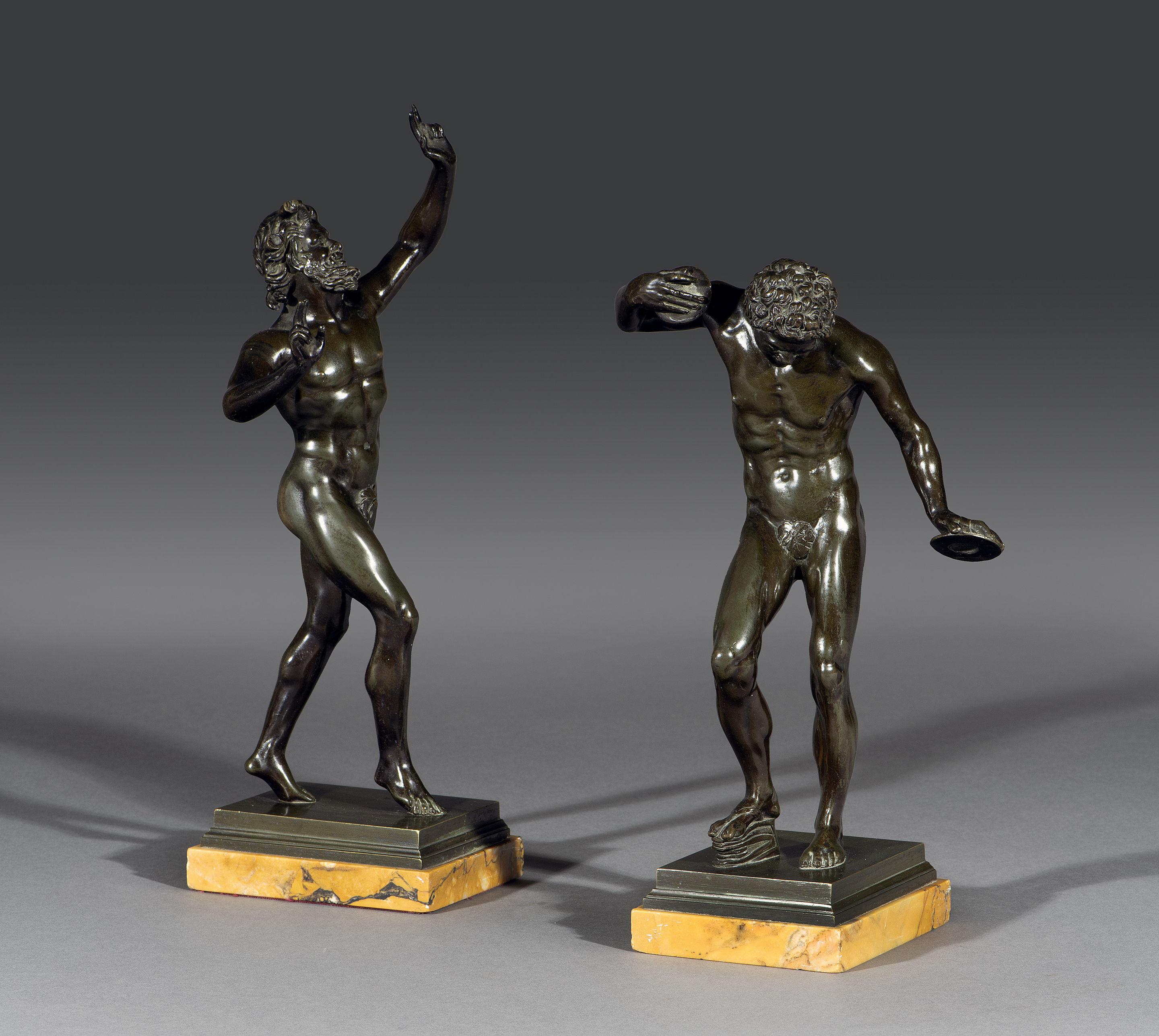 Italian Early 19th Century Pair of Bronze Figures on Sienna Marble Bases