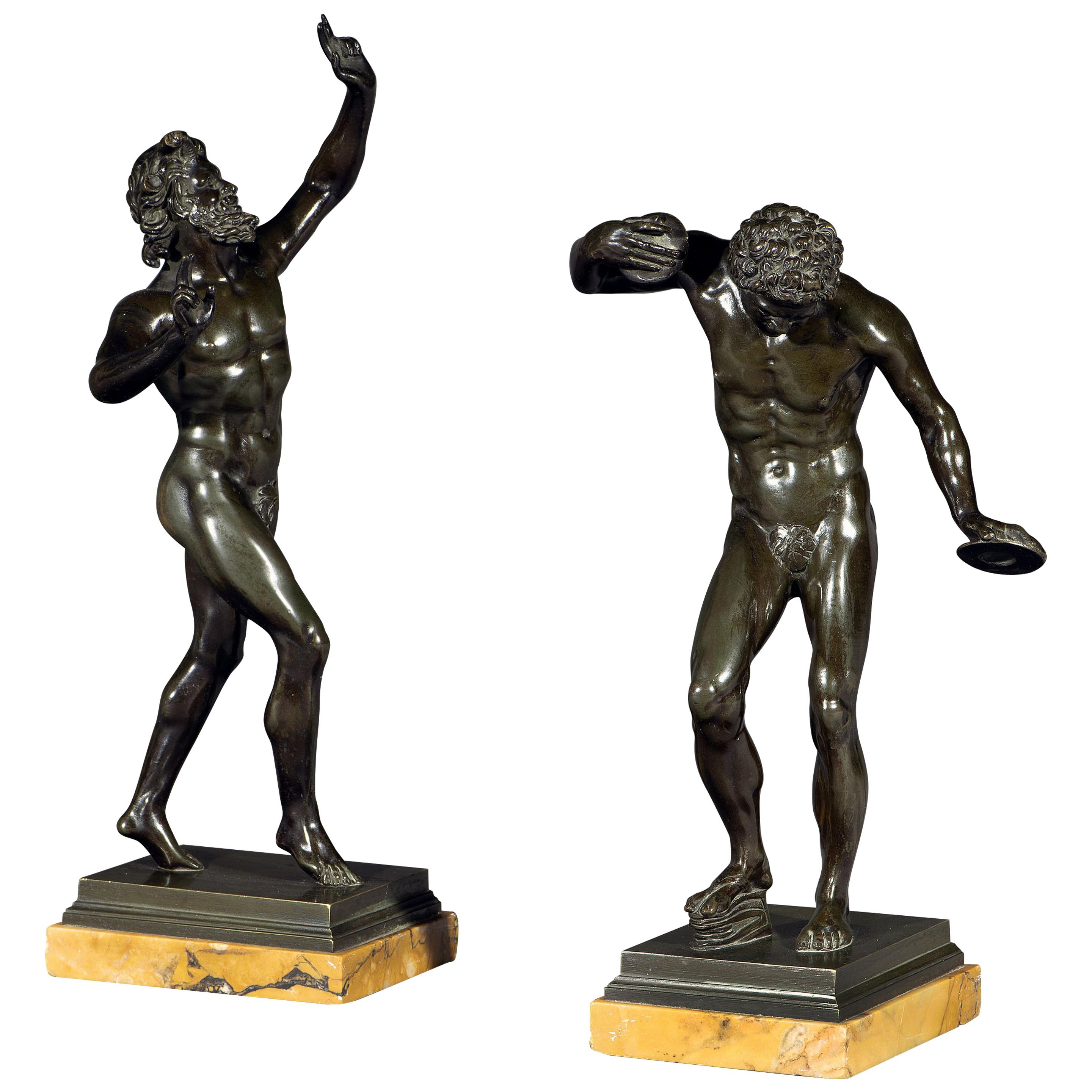 Early 19th Century Pair of Bronze Figures on Sienna Marble Bases