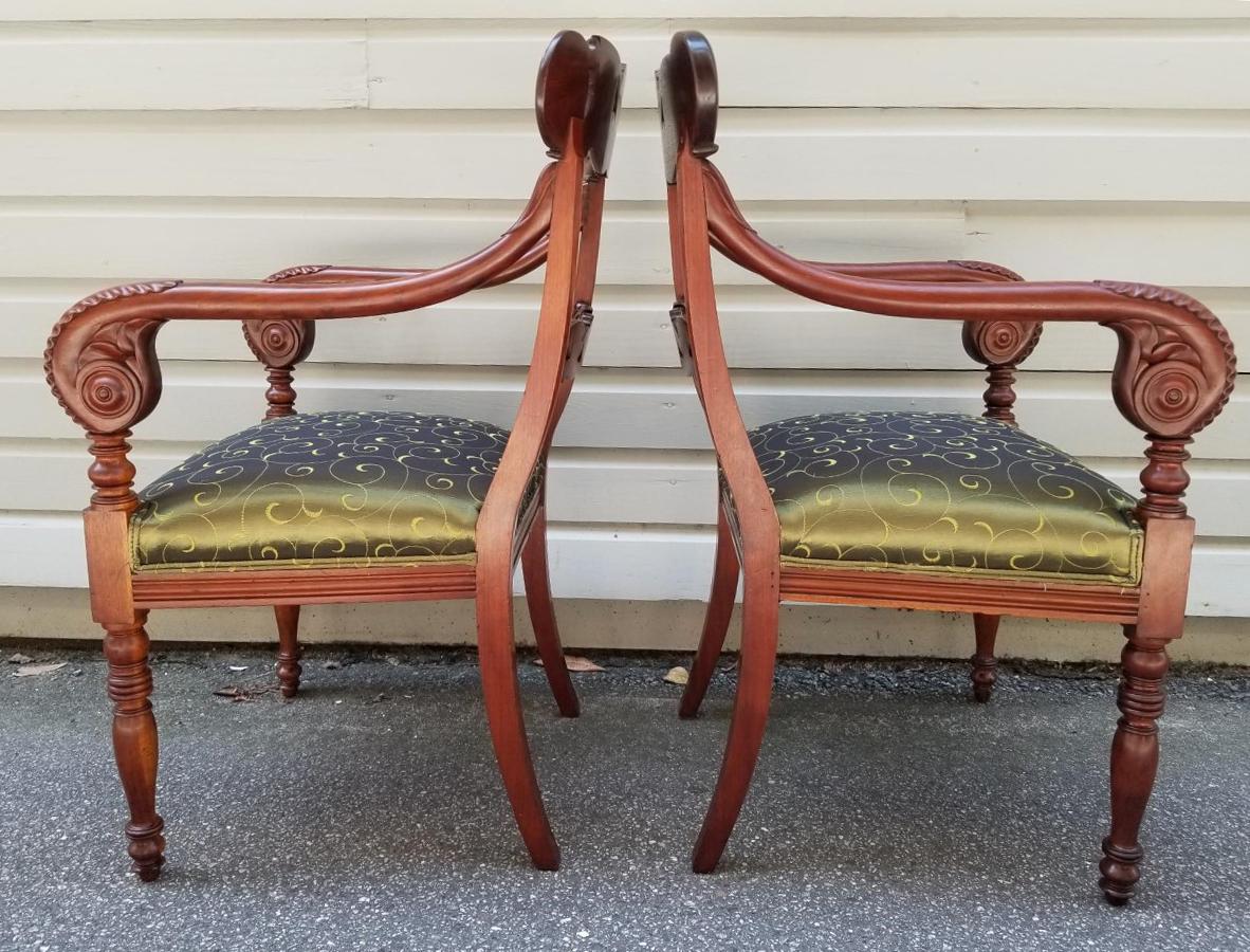 Hand-Carved Early 19th Century Pair of Caribbean, West Indies Regency Chairs 