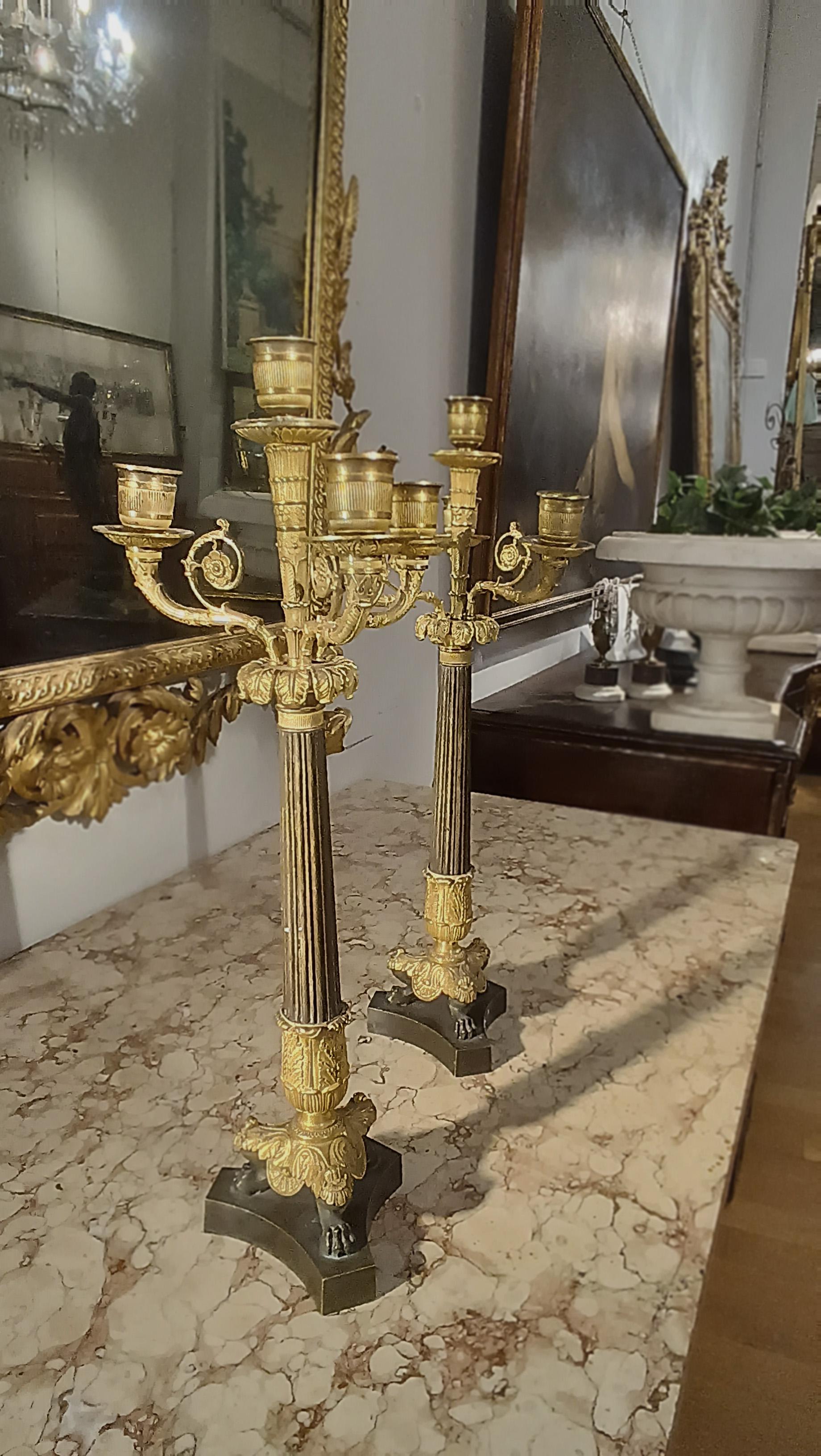 French EARLY 19th CENTURY PAIR OF CARLO X BRONZE CANDLESTICKS For Sale