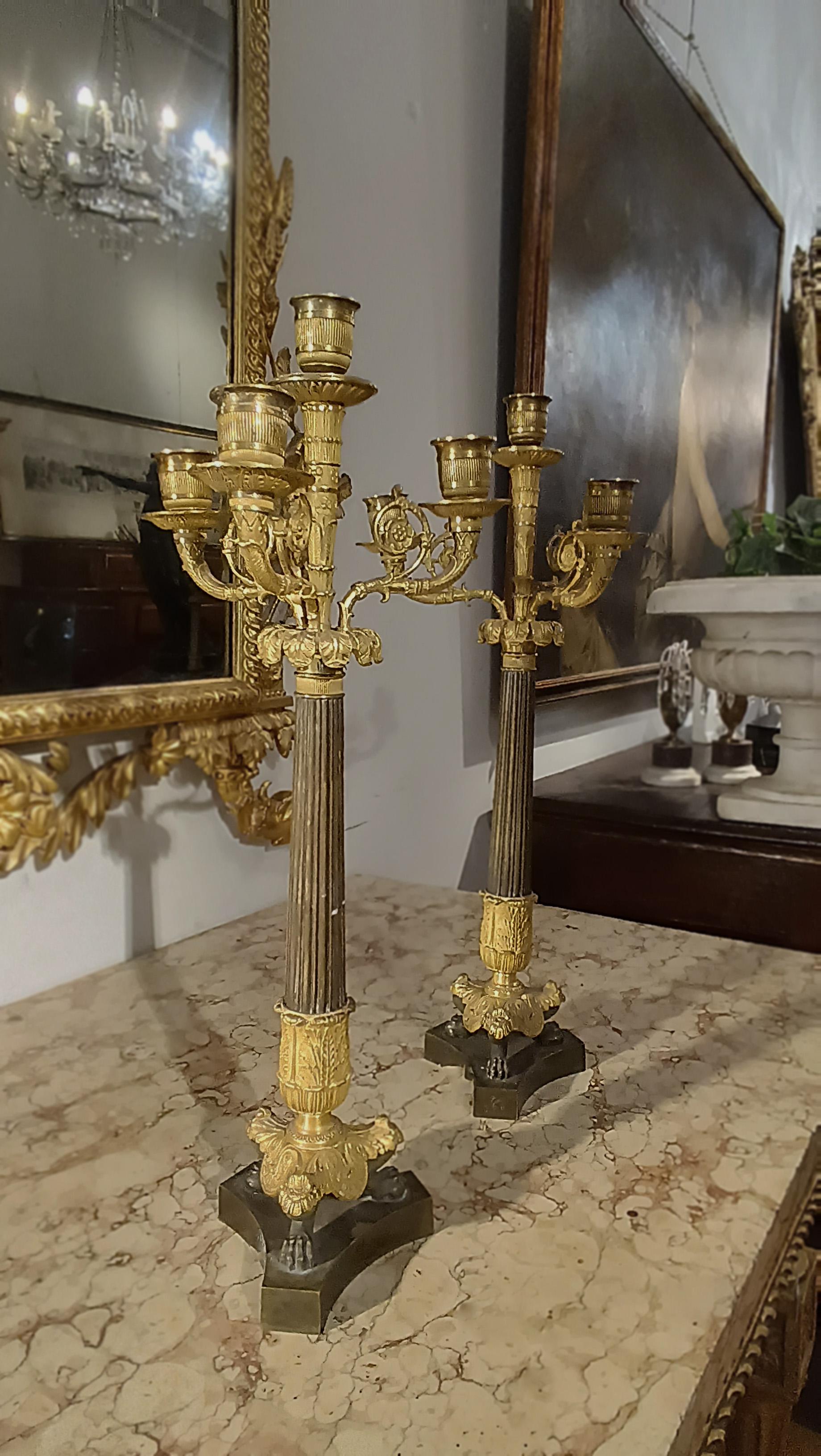 Gilt EARLY 19th CENTURY PAIR OF CARLO X BRONZE CANDLESTICKS For Sale