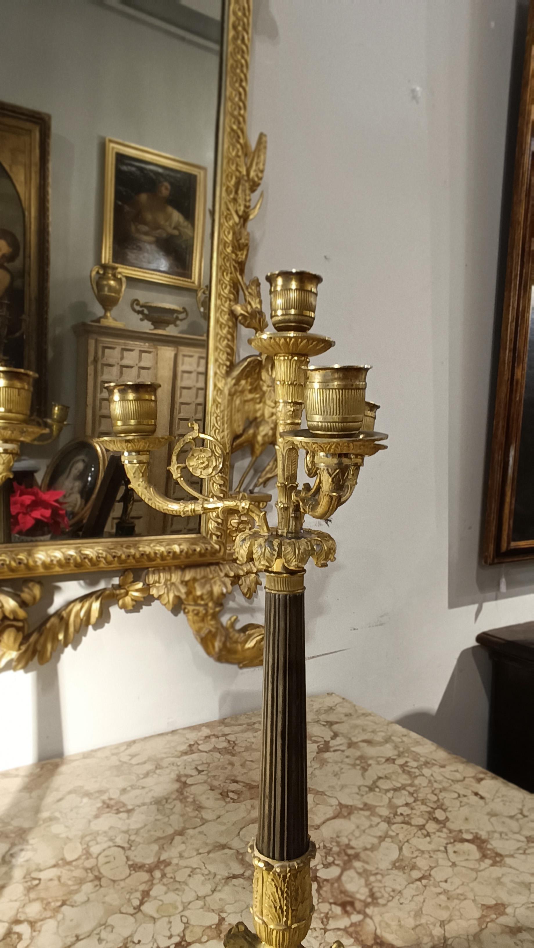 EARLY 19th CENTURY PAIR OF CARLO X BRONZE CANDLESTICKS In Good Condition For Sale In Firenze, FI