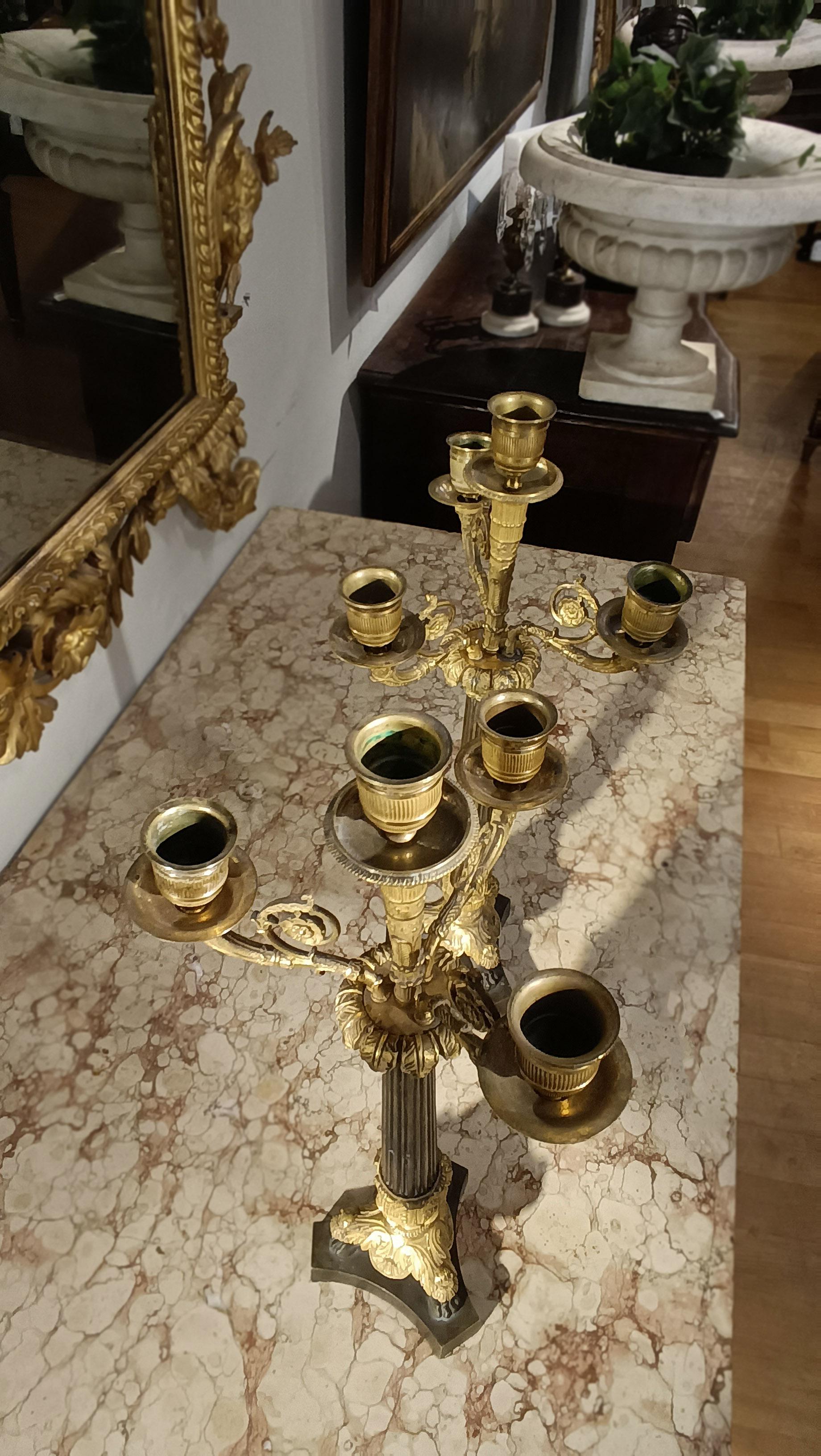 19th Century EARLY 19th CENTURY PAIR OF CARLO X BRONZE CANDLESTICKS For Sale
