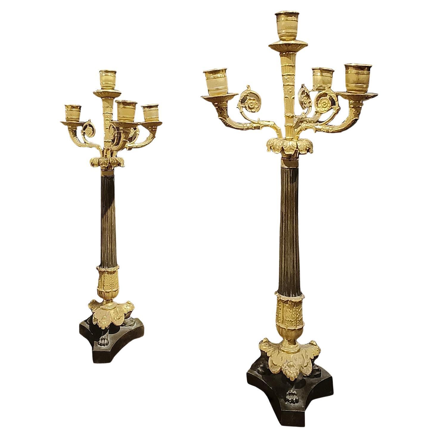 EARLY 19th CENTURY PAIR OF CARLO X BRONZE CANDLESTICKS For Sale