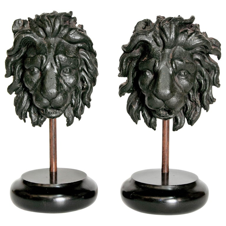 Early 19th Century Pair of Carved Wood Lion Heads at 1stDibs