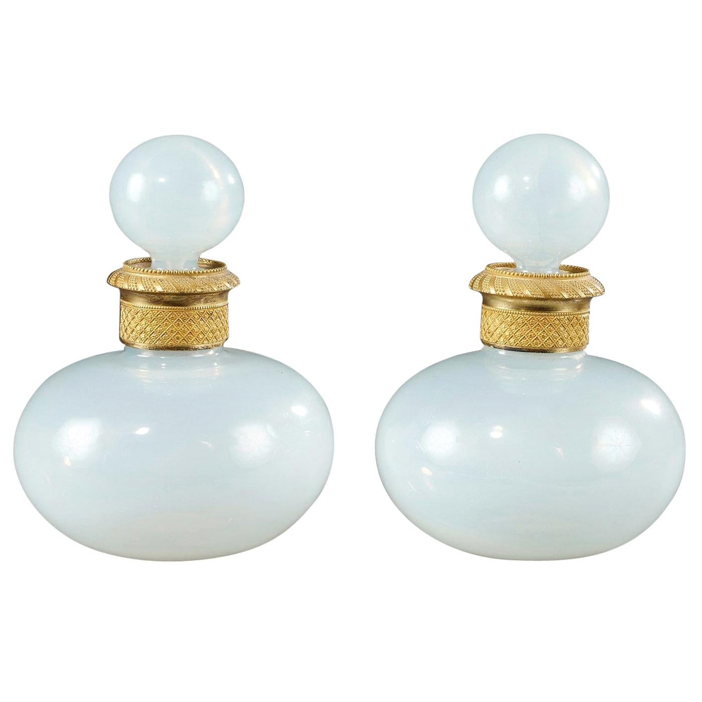 Early 19th Century Pair of Charles X White Opaline Perfume Bottles