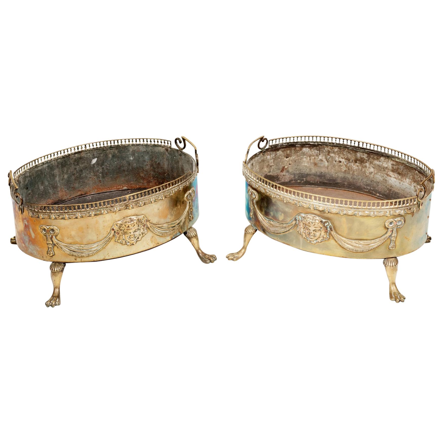 Early 19th Century Pair of Decorative Brass Oval Planters