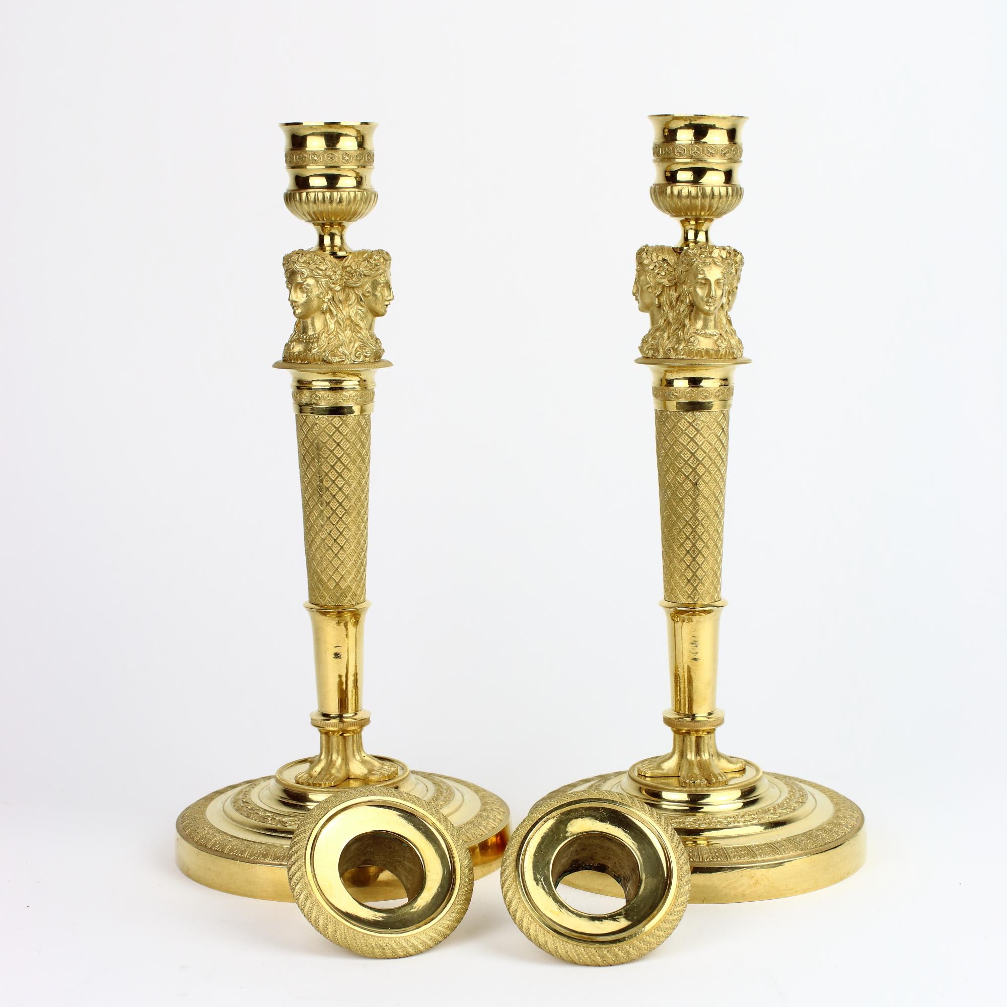 Early 19th Century Pair of Empire Gilt Bronze Female Caryatids Candlesticks 7