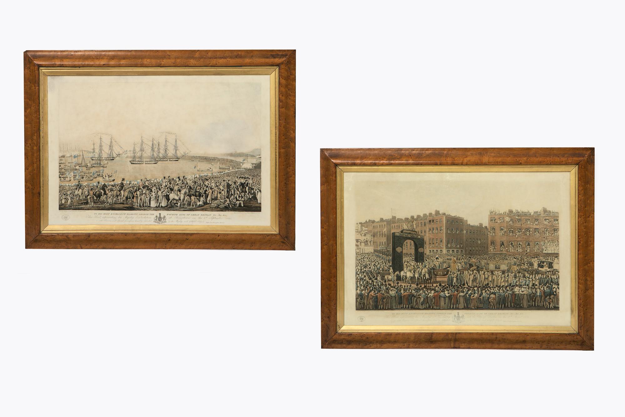 Early 19th Century Pair of Engravings, 'George IV Visiting Dublin' by R. Havell In Good Condition For Sale In Dublin 8, IE