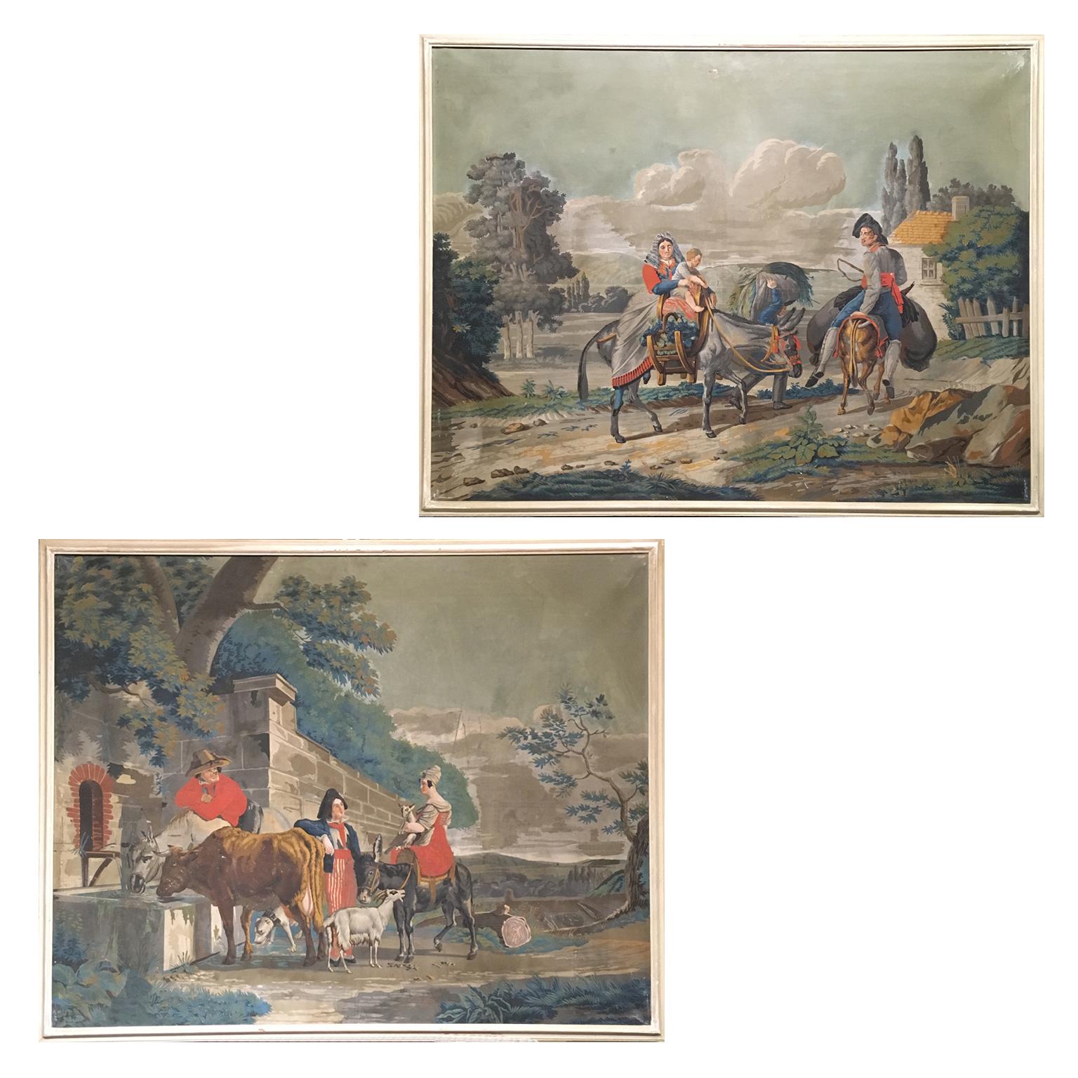 Early 19th Century Pair of French Tempera on Canvas Paintings For Sale 5