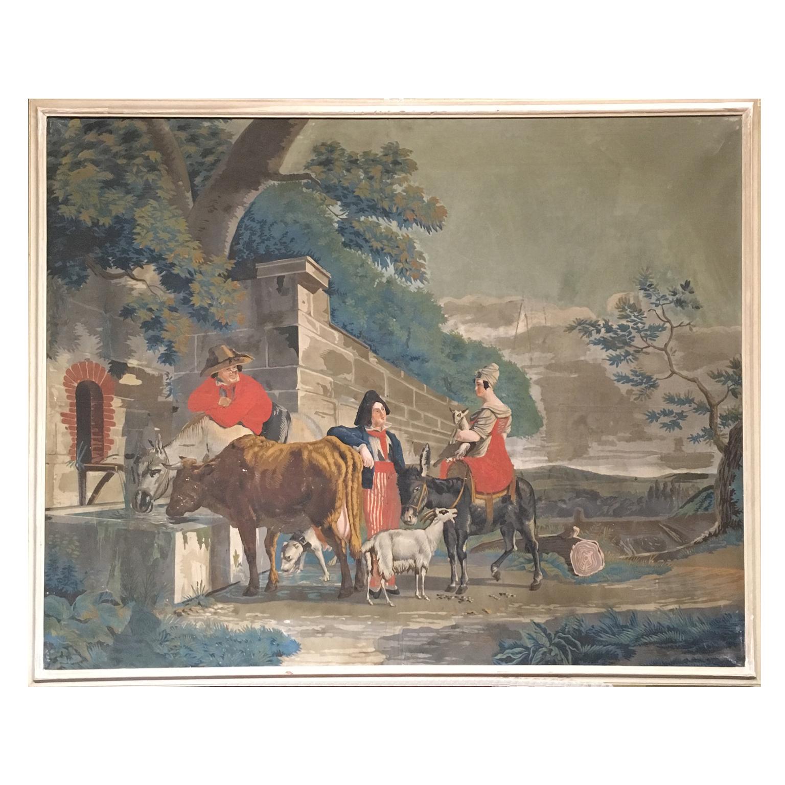 Early 19th Century Pair of French Tempera on Canvas Paintings For Sale 6