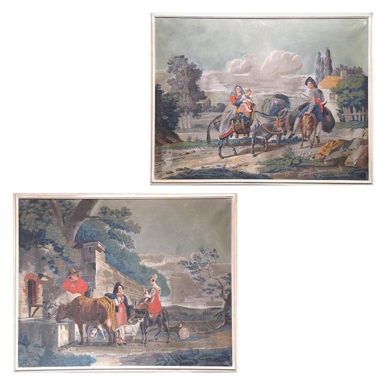 Early 19th Century Pair of French Tempera on Canvas Paintings For Sale