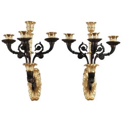 Early 19th Century Pair of Gilt and Patinated Bronze Antique Wall Sconces
