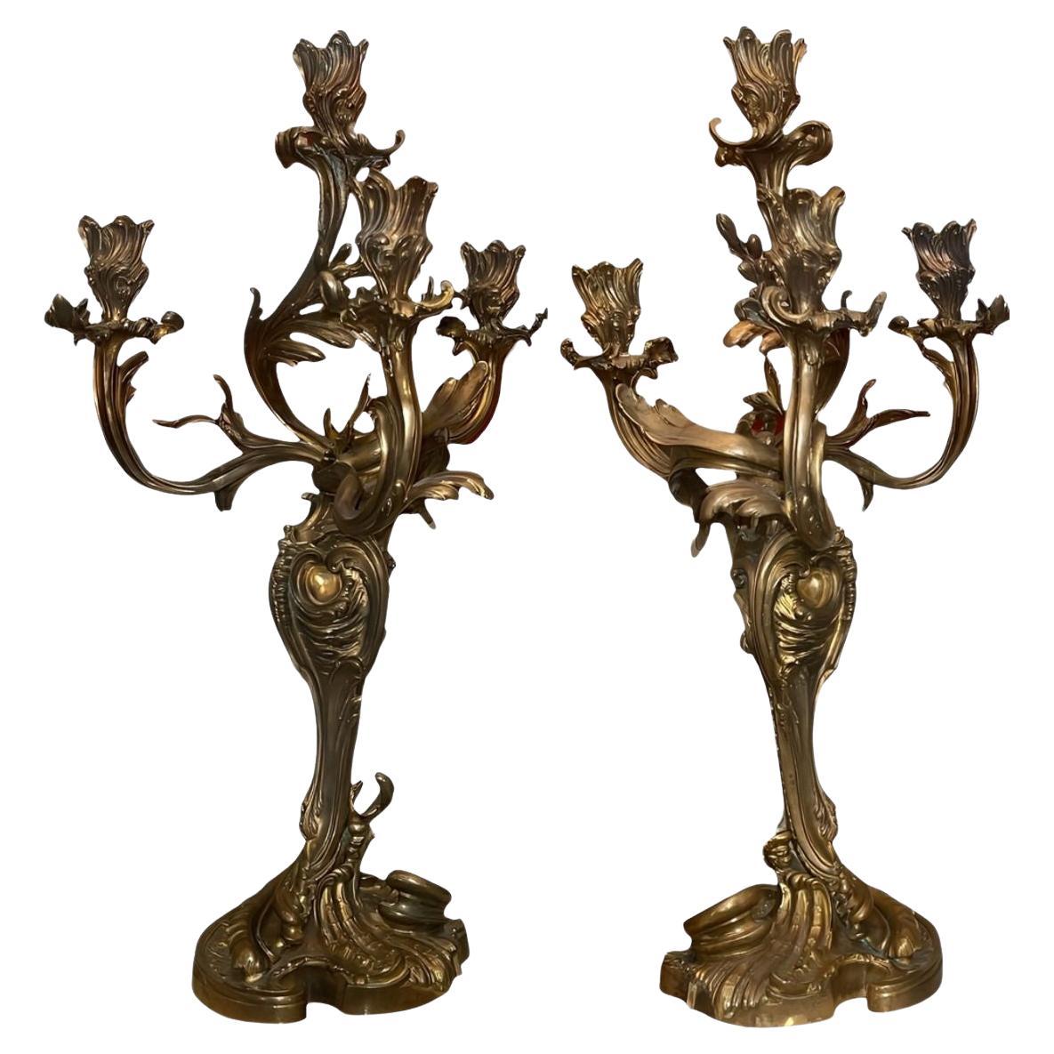 Early 19th Century Pair of Gilt Bronze Candelabras in the Manner of Henry Dasson