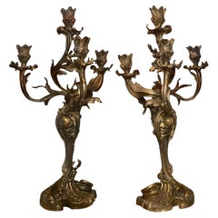 Early 19th Century Pair of Gilt Bronze Candelabras in the Manner of Henry Dasson
