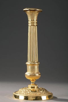 Early 19th Century Pair of Gilt Bronze Restauration Candlesticks