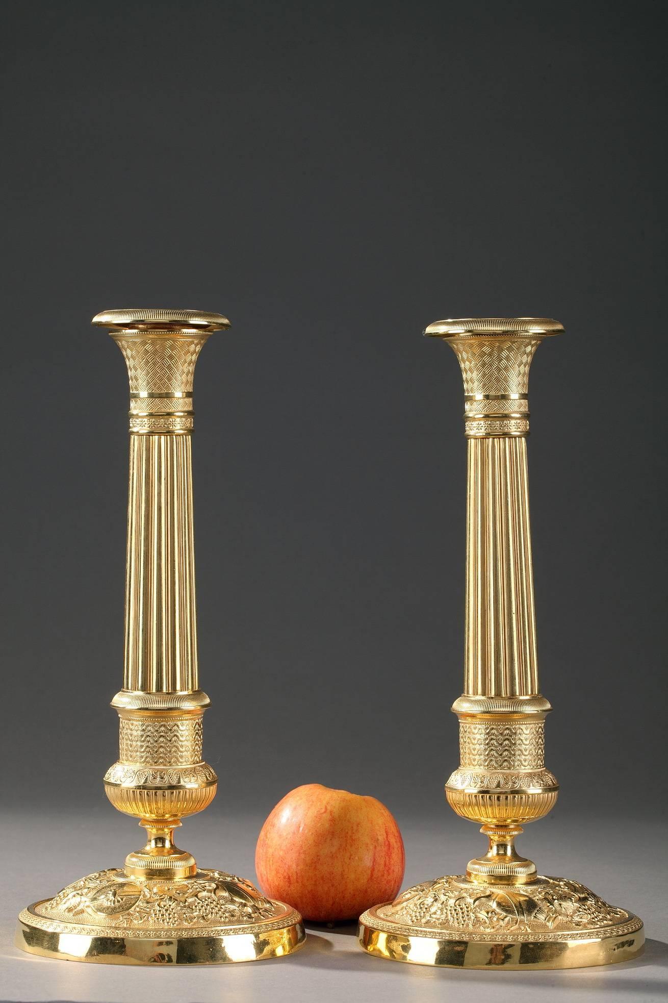 Early 19th Century Pair of Gilt Bronze Restauration Candlesticks 5