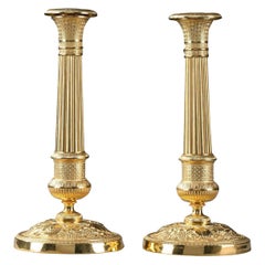 Antique Early 19th Century Pair of Gilt Bronze Restauration Candlesticks