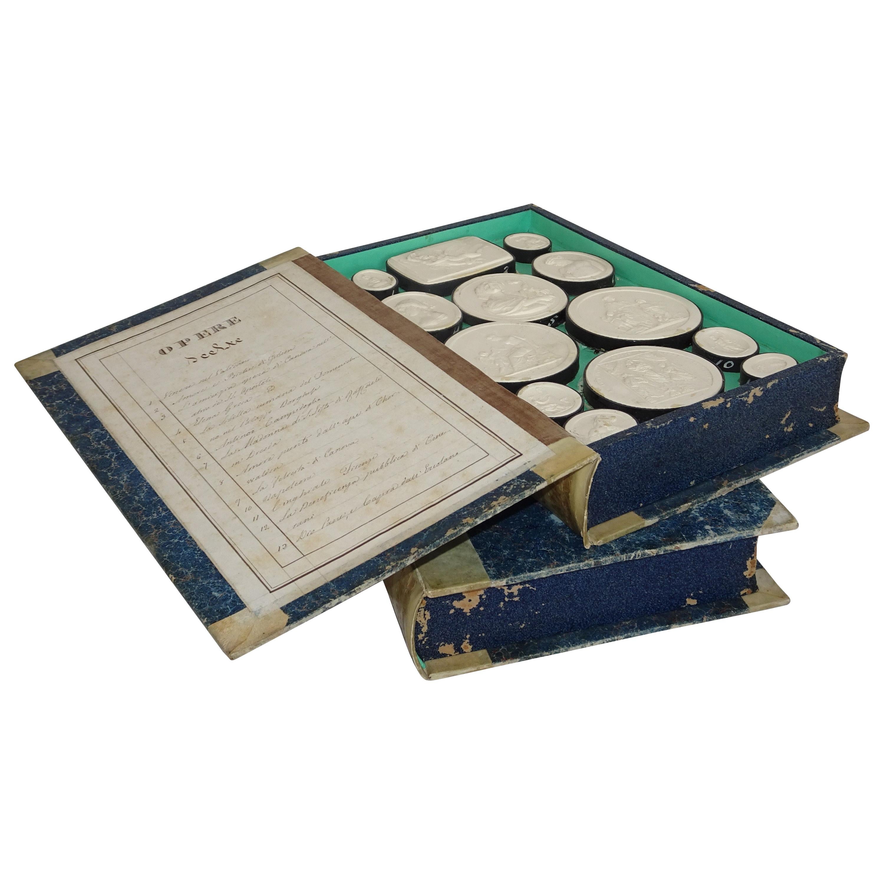 Early 19th Century Pair of Grand Tour Intagilos in a Box Designed as a Book For Sale