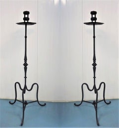 Pair of Italian Wrought Iron Church Torchères, Candleholders, Early 19th Century
