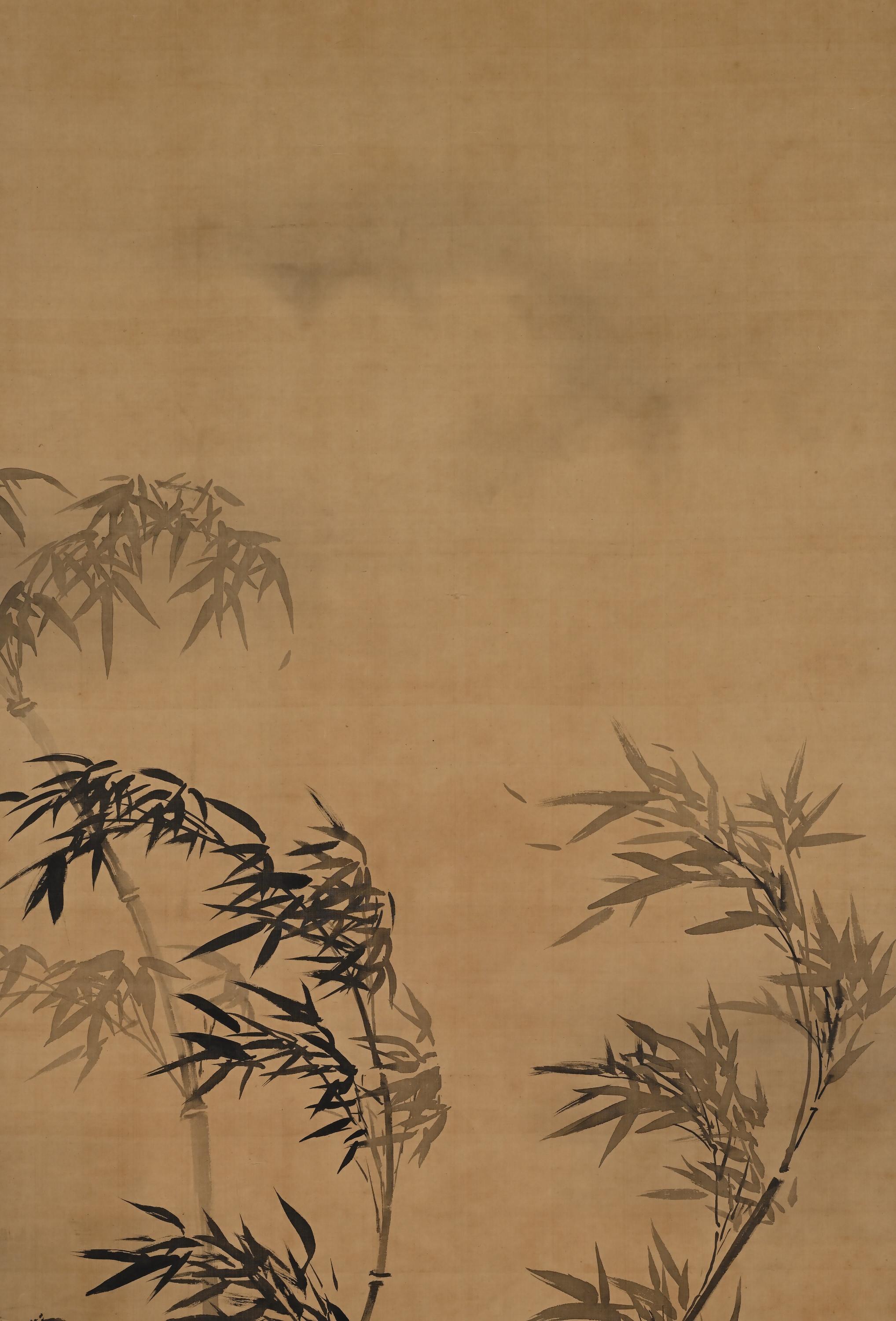 Edo Early 19th Century Pair of Japanese Ink Paintings. Plum & Bamboo by Kano Isenin.