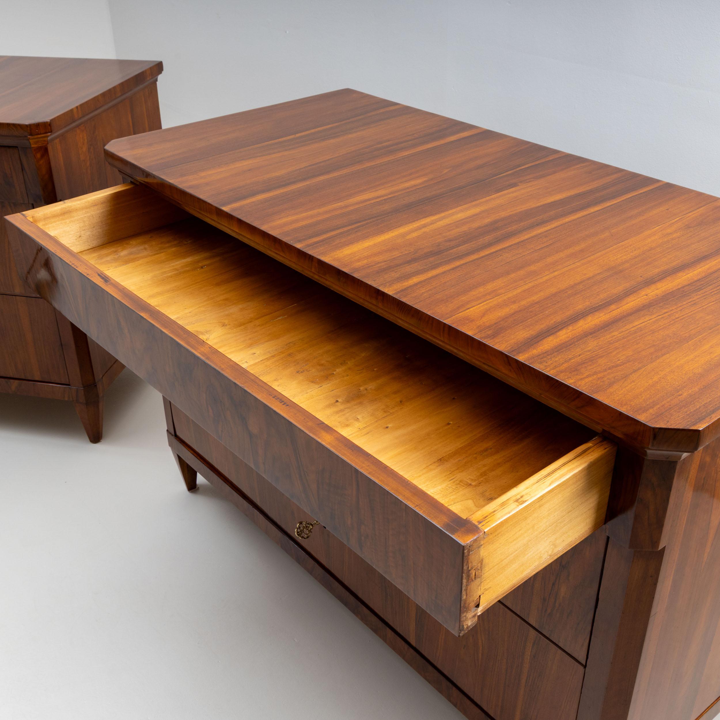 Walnut Early 19th Century Pair of Large Biedermeier Chests of Drawers, Italy For Sale