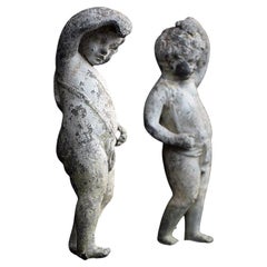 Antique Early 19th Century Pair of Lead Putti Figures