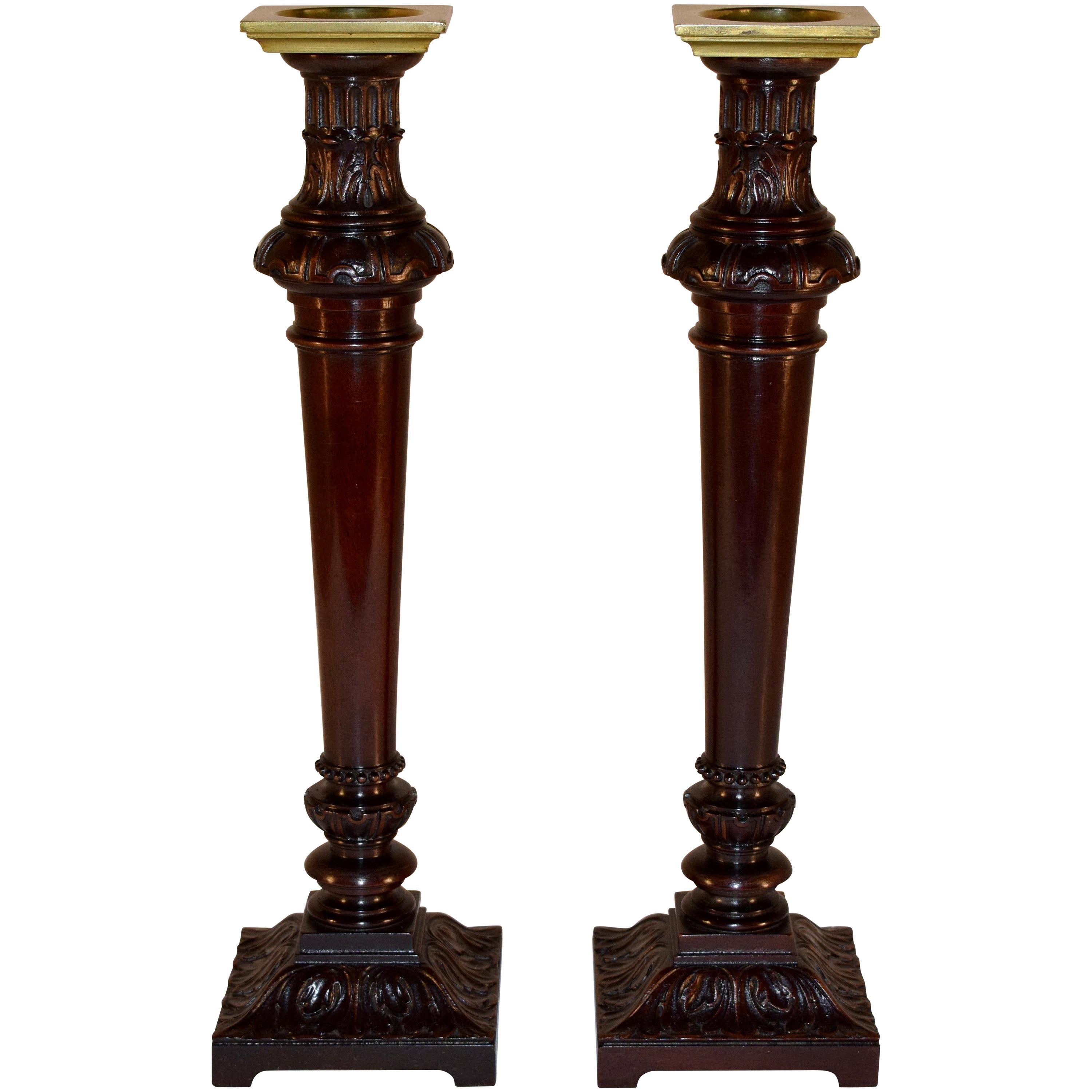 Early 19th Century Pair of Mahogany Candlesticks For Sale