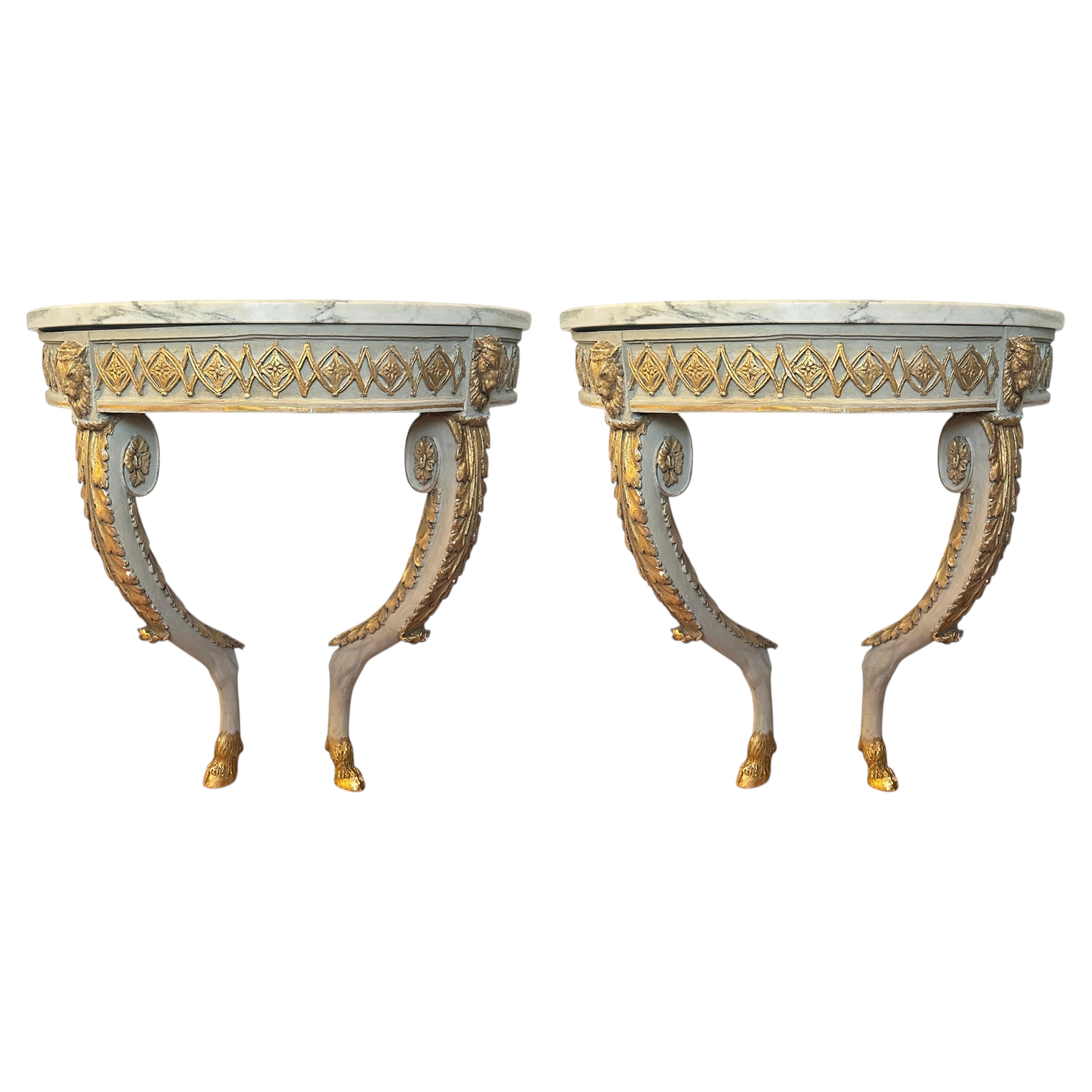 Early 19th Century Pair of Neoclassical Demi-lune Console Tables