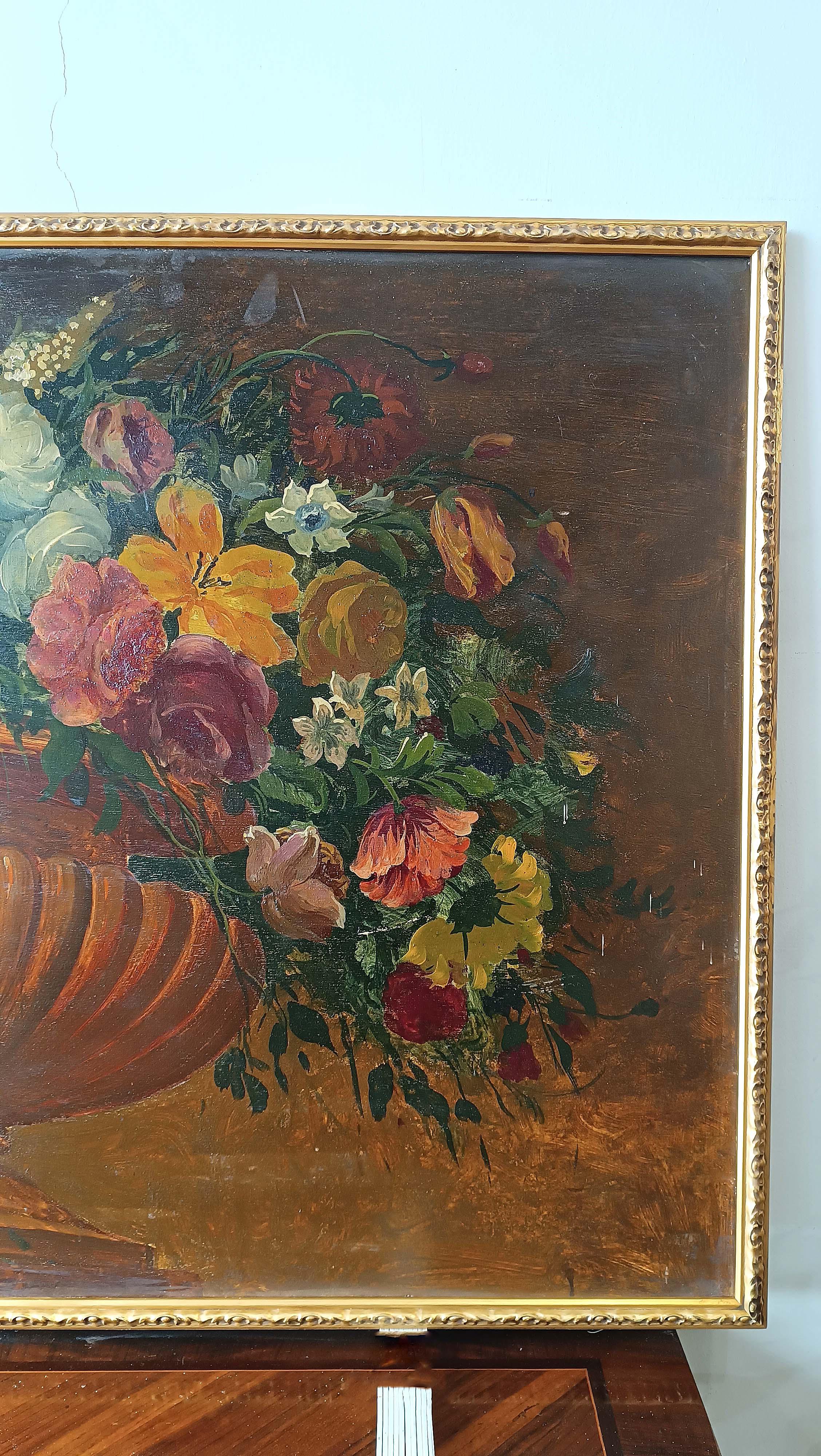 Hand-Carved EARLY 19th CENTURY PAIR OF PAINTINGS WITH FLOWERS For Sale