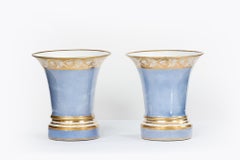 Early 19th Century Pair of Paris Porcelain Vases with Drip Pans