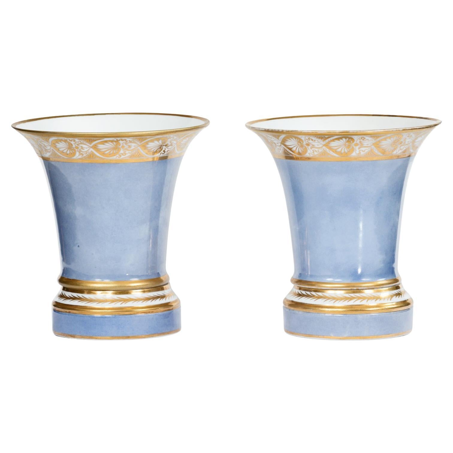 Early 19th Century Pair of Paris Porcelain Vases with Drip Pans