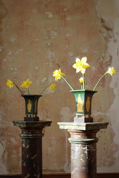Early 19th Century Pair of Regency Toleware Green and Gilt Vases