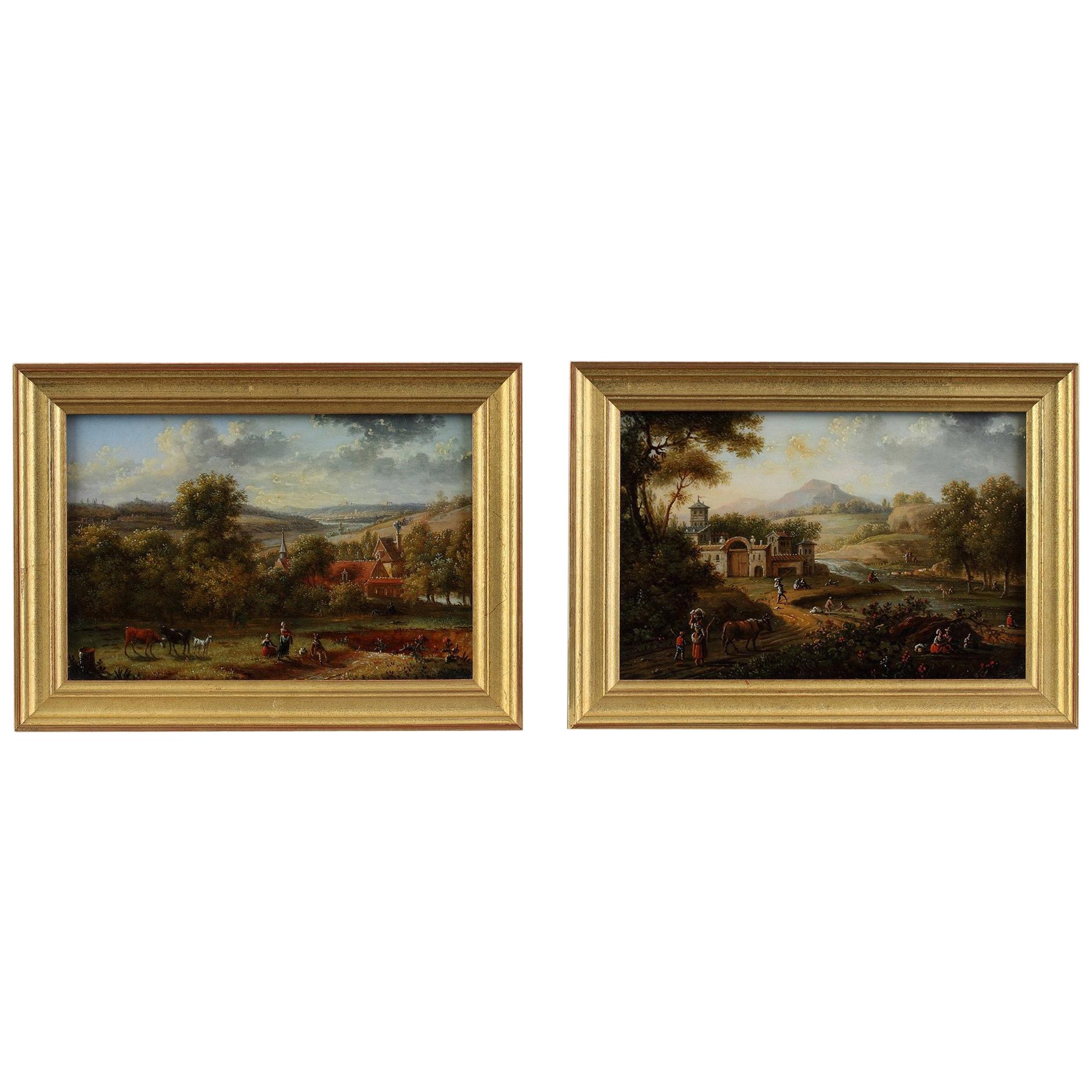 Early 19th Century Pair of Reverse Glass Paintings by Lebelle For Sale