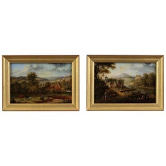 Early 19th Century Pair of Reverse Glass Paintings by Lebelle