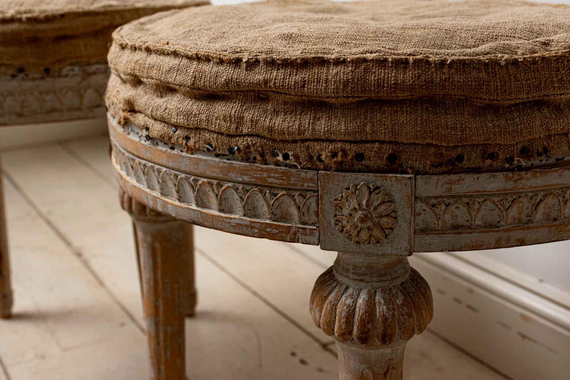 Early 19th Century Pair of Round Swedish Gustavian Period Four Legged Stools In Fair Condition In London, GB