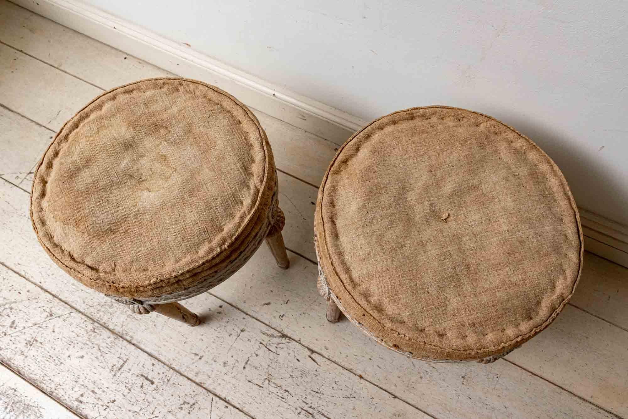 Early 19th Century Pair of Round Swedish Gustavian Period Four Legged Stools 1