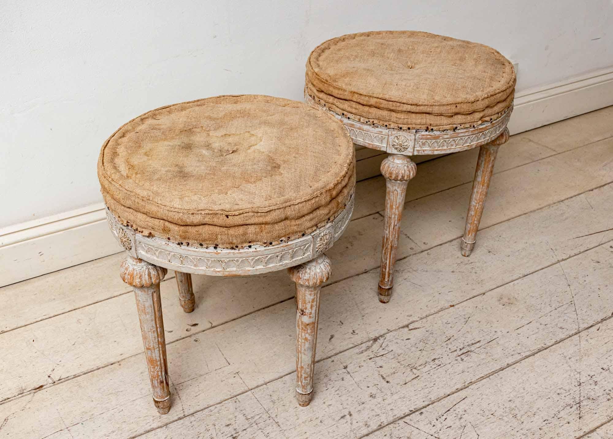 Early 19th Century Pair of Round Swedish Gustavian Period Four Legged Stools 2