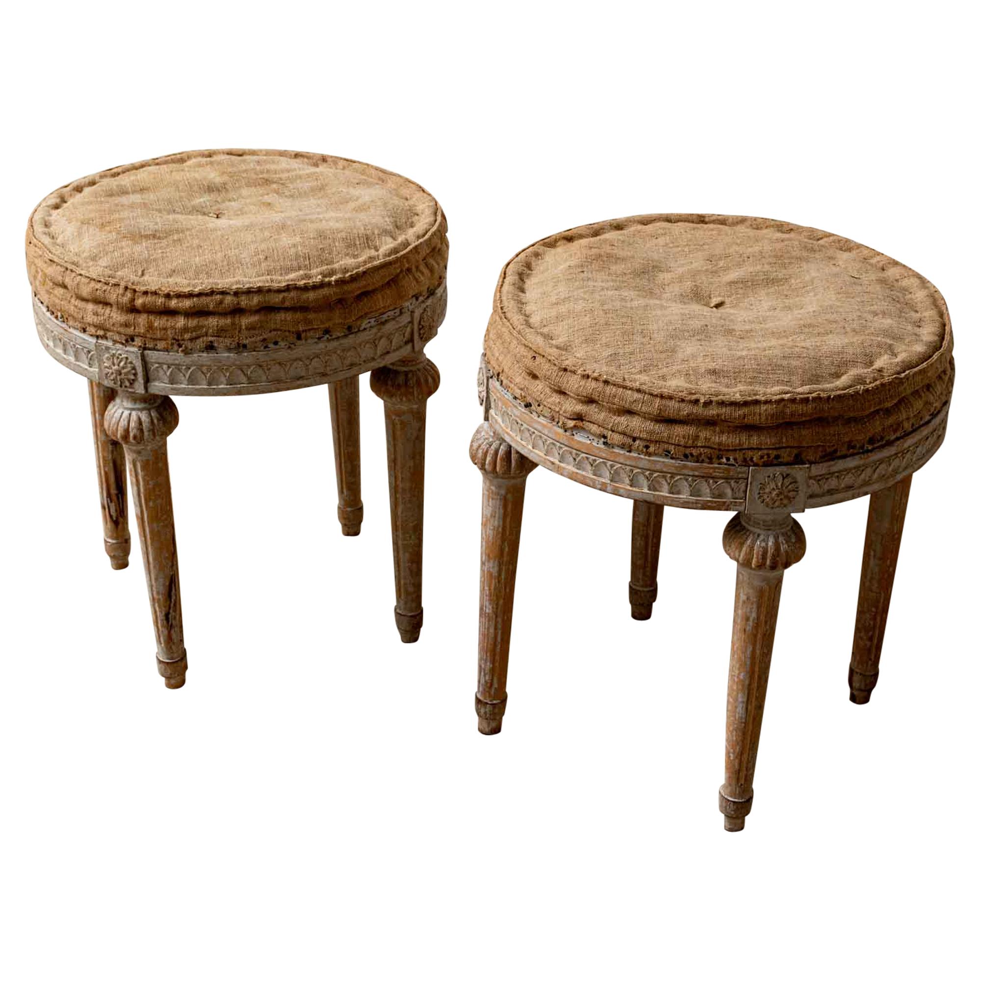 Early 19th Century Pair of Round Swedish Gustavian Period Four Legged Stools