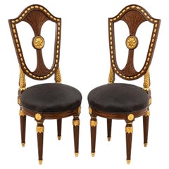 Early 19th Century Pair of Russian Neoclassical Parcel-Gilt Side Chairs