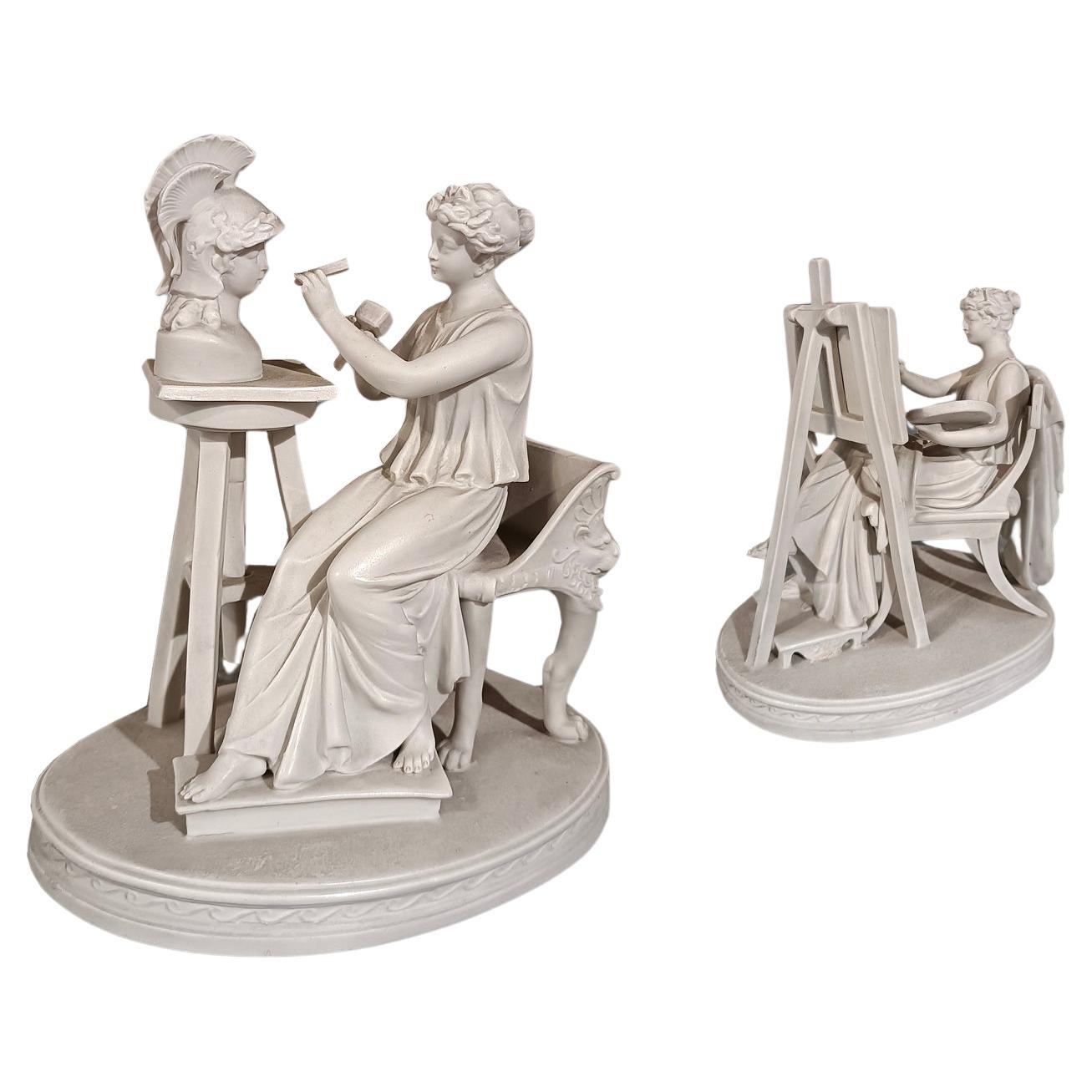 EARLY 19th CENTURY PAIR OF SCULPTURES “ALLEGORY OF THE ARTS” 