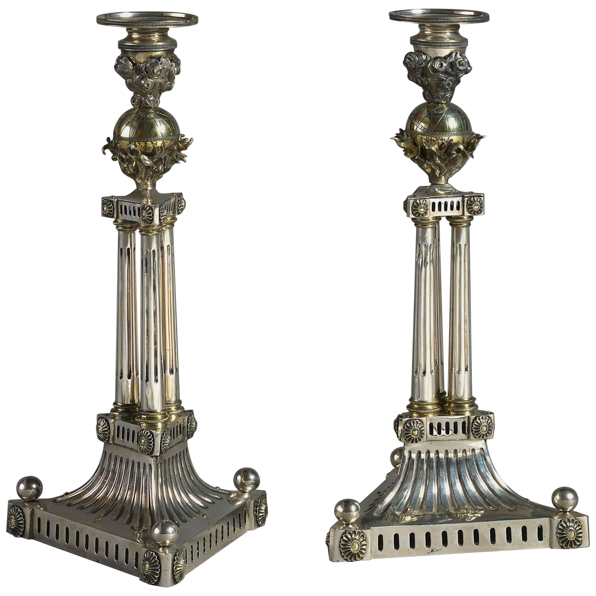 Early 19th Century Pair of Silver Plate and Ormolu Candlesticks